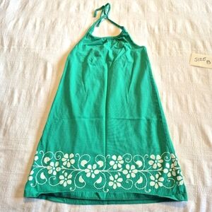 Hanna Andersson girls size 130 or 8 green with white print halter dress VGUC